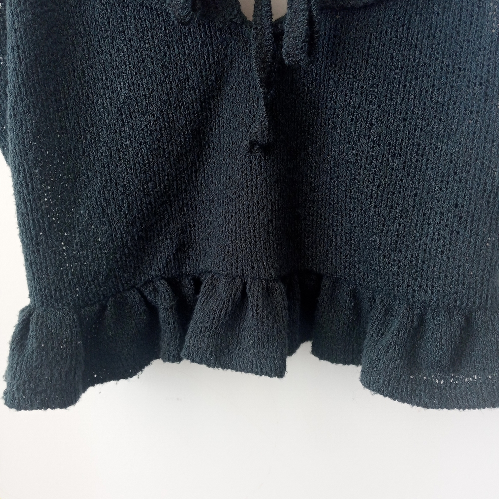 Urban Outfitters S Teal Tie-Front Ruffle Knit Top - Picture 6 of 10